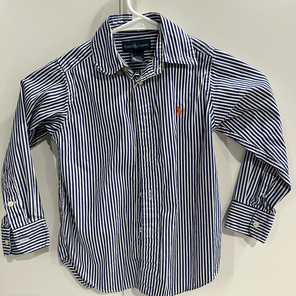 Ralph Lauren Blue and White Striped Button Down Shirt